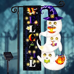 Halloween Lighted Garden Flag, Ghost Yard Decor, 12x18 In - $9.99
