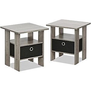 2 pack, Furinno Andrey Square 2-Tier Side Table, End Table, French Oak, $19.99, FS Prime