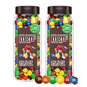 2 Pack M&M'S Milk Chocolate Candy, Resealable Jars, Party Size, 25.5 oz, w/S&S $15.62
