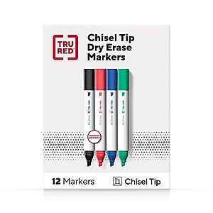 12-Pack TRU RED Tank Dry Erase Markers (Chisel Tip, Assorted) $2.76 at Staples w/ Free Store Pickup