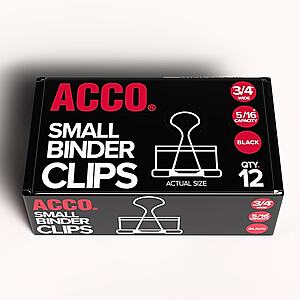 12-Pack Acco Binder Clips (Small) $0.30 at Staples w/ Free Pickup (Ship-to-Store)