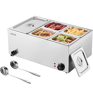 VEVOR 24QT Commercial Food Warmer, 5-Pan Electric Steam Table, 1200W Professional Countertop Stainless Steel Buffet Bain Marie with 86-185°F Temp Control $89.9