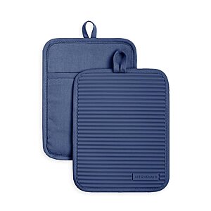 $8.49: KitchenAid Ribbed Soft Silicone Pot Holder 2-Pack Set, Blue Willow, 7x9