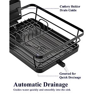$10 AC AMAZON Kitsure Dish Drying Rack for Kitchen Counter, 12''W x 15.5''L, Black