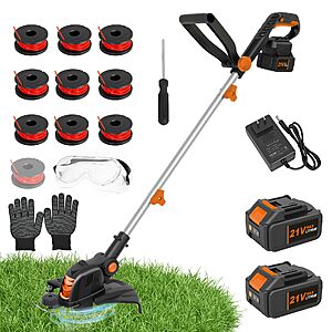 21V Weed Wacker Cordless, 12 Inch Weed Eater Battery Powered with 2 X 4.0Ah $37.99 AC + Free Shipping
