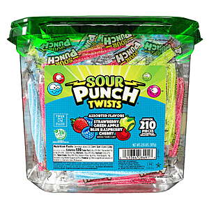 Sour Punch Twists, Assorted Flavors Chewy Candy, 210 Pieces, 2.59 lb Jar $12.97