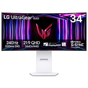 LG 34GS95QE 34-inch Ultragear OLED Curved Gaming Monitor WQHD 1440p 800R 240Hz 0.03ms AMD FreeSync Premium Pro NVIDIA $699.99