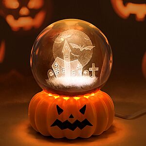 Briignite LED 3D Crystal Ball Night Light (Halloween Pumpkin, Showman & More) $8.99 + Free Shipping w/ Prime or on $35+