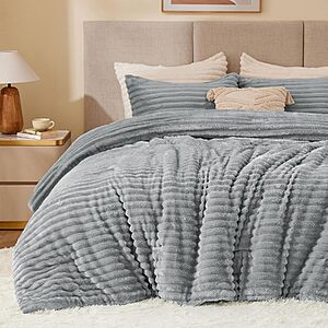 [Prime] BEDELITE King Fleece Comforter Set (Light Grey) $16.80 + Free Shipping
