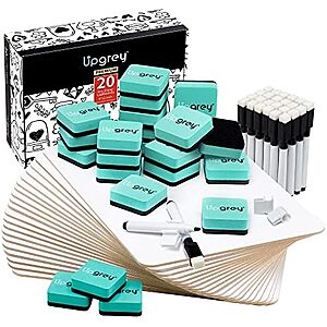 20-Pack 9"x12" UPGREY Double-Sided Mini Dry Erase Lapboards w/ 24 Pens, 24 Erasers & 24 Pen Clips $19.99 + Free Shipping w/ Prime or on $35+