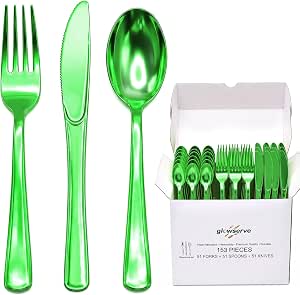 153-Count Glowserve Green Disposable Plastic Cutlery Set (51 Forks, 51 Knives, 51 Spoons) $8.99 + Free Shipping w/ Prime or on $35+