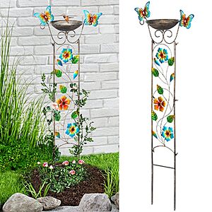 45" Lewis & Wayne Metal Freestanding Bird Bath & Garden Trellis (Floral Butterfly) $10.99 + Free Shipping w/ Prime or on $35+
