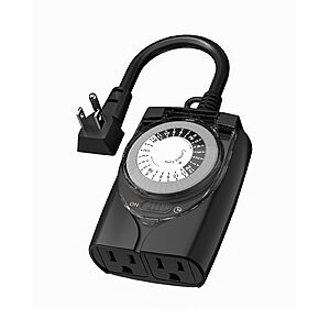 Outdoor Timer Outlet Waterproof, 24 Hour Timer for Electrical Outlets Outdoor Weatherproof, 2 Grounded Outlets for Christmas Lights, Holiday Decorations, 15A 1/2HP