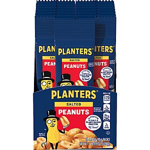 $5.93 or less S&S PLANTERS Individual Size Salted Peanuts, Plant Based Protein Snacks, 2.5 Oz (15 Ct)