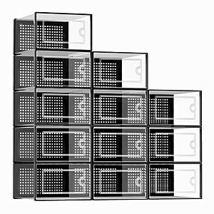 Kuject X-Large Shoe Storage Boxes 12 Pack, Clear Stackable Shoe Organizer $31.99