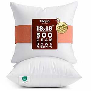 Utopia Bedding 18x18 Pillow Inserts, White Throw Pillows for Couch, 2 Pack $13.49