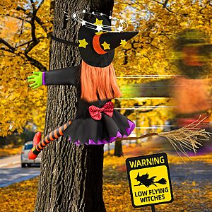 Halloween Decorations Outdoor Crashing Witch: 44'' Flying Crashed Witches Hanging into Tree - Halloween Decor for Yard Garden Porch $15.29