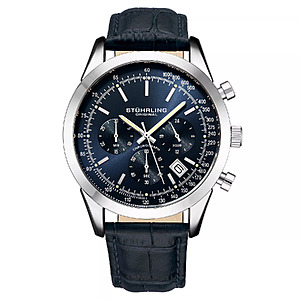 Stuhrling Rialto 3975L Mens Chronograph Watch – Quartz Movement, 44mm Stainless Steel Case, Leather Strap $96.77