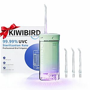 KIWIBIRD Mini Water Flosser for Travel, Ultra-Portable Cordless Oral Irrigator with UVC Light, IPX8 Waterproof 3 Modes, 230mL $24.99