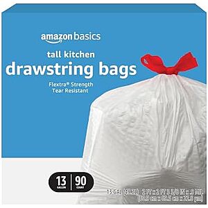 [Prime, SnS, AC] $7.17* | 90-Ct 13-Gal Amazon Basics Tall Kitchen Drawstring Trash Bags at Amazon