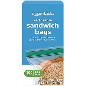 [Prime, SnS, AC] $7.14* | 4 × 100-ct Amazon Basics Reclosable Double Zipper Sandwich Storage Bags ($1.79 each) at Amazon