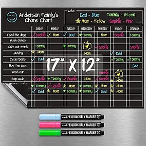 17" x 12" Magnetic Dry Erase Chore Chart w/ 3 Neon Liquid Chalk Markers (Black) $3.99 + Free Shipping w/ Prime or on $35+