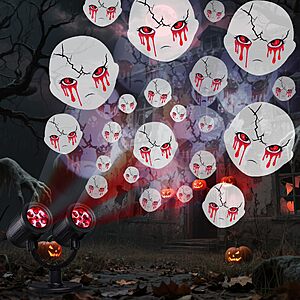 Toodour Halloween Projector Lights Outdoor, Double Head Dynamic Halloween Lights Projector with Timer, Waterproof White Ghost Decorations Light for Indoor Outdoor, $9.99