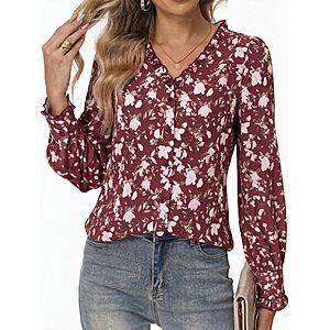 GRACE KARIN Women's Boho Floral Button Down Fall Dressy Blouses Brown XXL $7.5