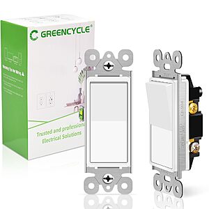 Greencycle Single Pole Rocker Light Switch,Paddle Light Switch 15 Amp $5.99