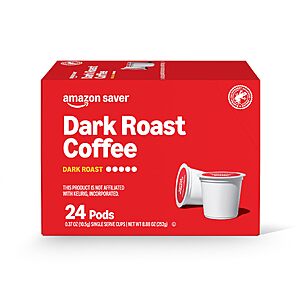 $17.58 or less S&S PRIME ONLY 96ct (4 x 24) Amazon Brand ($4.91 for 1 box) - Happy Belly Dark Roast Coffee Pods, 24 Count