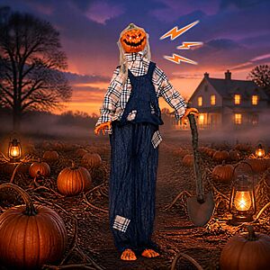 Tangkula 5.3 FT Animated Halloween Standing Pumpkin Scarecrow with Shovel, $43.69, Amazon