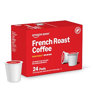 $18.61 S&S PRIME ONLY Multibuy 96 ct Amazon Brand -  French Roast Dark Coffee Pods  4 x, 24 Count