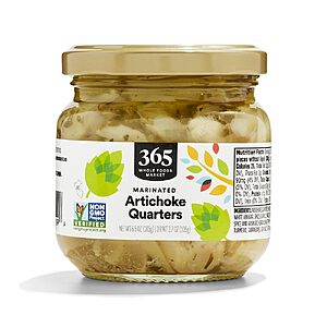 $1.61 or less S&S (Buy 4 and save even more) PRIME ONLY 365 by Whole Foods Marinated Artichoke Quarters, 6.5 oz
