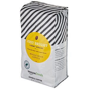 $10.52 Three Bags Amazon Fresh Just Bright Whole Bean Coffee, Light Roast, 12 Ounce (36 oz total) PRIME ONLY