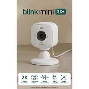$16 PRIME DEAL Blink Mini 2K+ (newest model) – Plug-in Home & Pet Indoor Security Camera with 2K video resolution, night vision, (White)