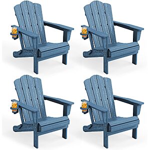 $250 PRIME ONLY Folding Adirondack Chair Set of 4 with Cup Holder, Navy