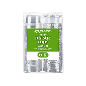 50-Count 2-Oz Amazon Basics Disposable Plastic To-Go Cups w/ Lids $2.40 w/ S&S + Free Shipping w/ Prime or on $35+