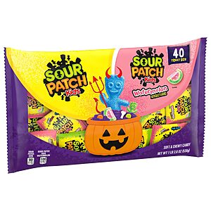 $4.38 S&S/Q or less HALLOWEEN! 40 ct Fun Size SOUR PATCH KIDS Soft & Chewy Gummy Halloween Candy Variety Pack,