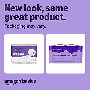 PRIME ONLY $5.63 or less S&S Amazon Basics Soft and Strong 2-Ply Toilet Paper, 6 Ultra Rolls = 24 Regular Rolls, Unscented, 340 Sheet   Buy 4, save 10% more