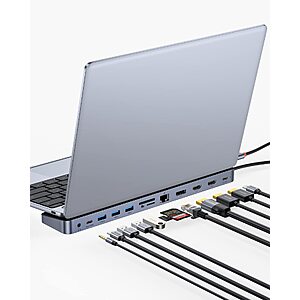 $41.99: Baseus 12 in 1 Laptop Docking Station w/ 2 HDMI+DP, 100W PD, 3 USB-A, RJ45, Audio, TF/SD Card Reader at Amazon