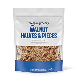 $12.60 S&S PRIME ONLY Amazon Grocery, Walnut Halves & Pieces, 40 Oz (Previously Happy Belly, Packaging May Vary), Buy 4 items, save 10% more