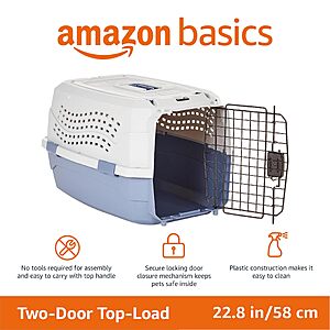 $31.87 PRIME ONLY Amazon Basics Sturdy Portable 2-Door Top-Load Hard-Sided Pet Travel Carrier with Secure Ventilation, Handle, Front & Top Entry