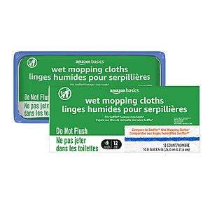 $6.54 S&S PRIME ONLY Amazon Basics Wet Mopping Cloth Refills, Multi-Surface Floor Cleaning, Fresh Scent, Low Streak, Disposable, 24 Count (Fits Swiffer) Buy 4, save more
