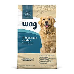 $39.68 or less S&S PRIME ONLY Amazon Brand - Wag Wholesome Grains Dry Dog Food with Salmon and Brown Rice, 30 lb Bag