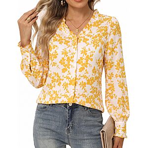 GRACE KARIN Womens Boho Floral Button Down Fall Dressy Blouses - $7.50 AC