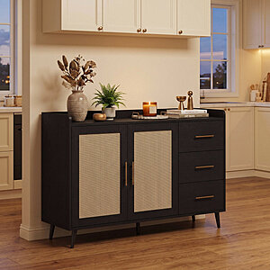 47.24" W Bay Isle Home Bar Cabinet w/ Woven Rattan Doors (Black) $89.99 + Free Shipping