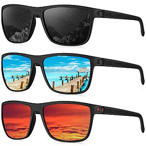 3-Pk Kaliyadi Men's Polarized UV400 Rectangle Sunglasses (various) from $10.19 + Free Shipping w/ Prime or orders $35+