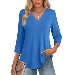 Womens 3/4 Length Sleeve Tops V Neck Curved Flowy - $5.39 - $5.99 AC
