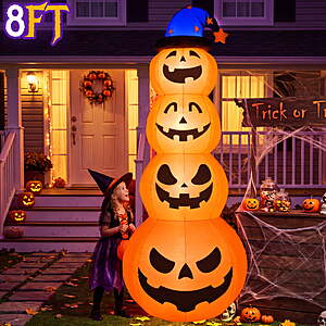 Qunler 8ft Halloween Pumpkin Stack Inflatable Decoration with Witch Hat $26.99 + Free S&H w/ Walmart+ or $35+