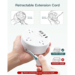 Travel Esstentials - Cruise Approved Power Strip with 5ft Retractable Cord - $9.97